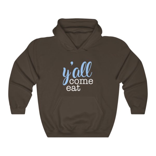 Y'all-Come-Eat-Blue-White-Unisex-Hoodie-Chocolate